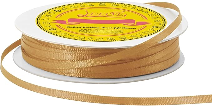 Double Face Old Gold Satin Thin Ribbon 1/8 inch X 50 Yards Polyester Old Gold Ribbon for Gift Wrapping Very Suitable for Weddings Party Hair Bow Invitation Decorations and More