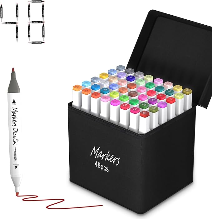 wyewye 48 Colors Alcohol Markers, Art Supplies for Adults,Dual Tip Drawing Sketch Marker for Artists,Markers for Adults, Ideal Painting Marker for Drawing,Sketching and Designing White