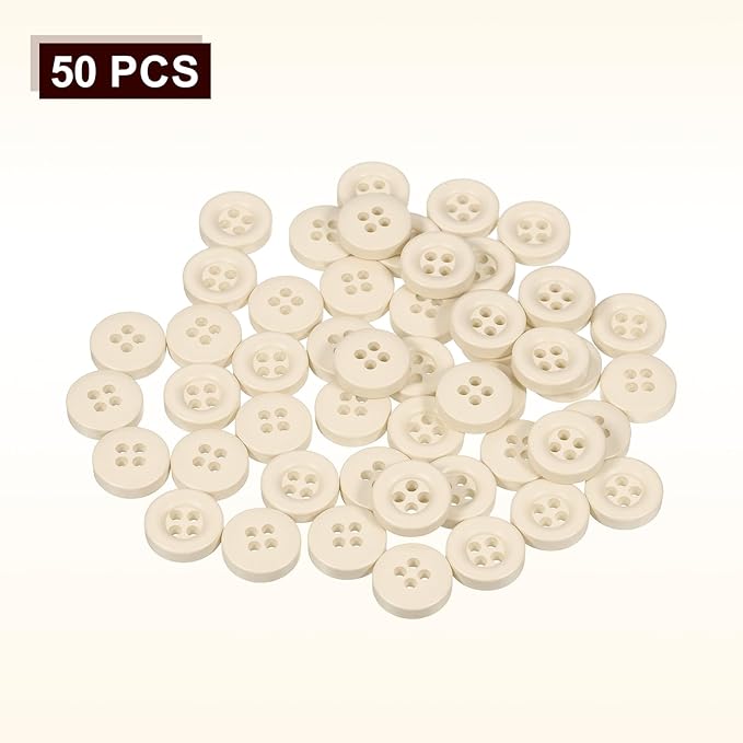 HARFINGTON 50pcs Sewing Button 11mm (15/32 Inch) 4 Holes Resin Thickened Round Crafting Replacement Buttons for Clothing DIY Crafts Decoration, Beige