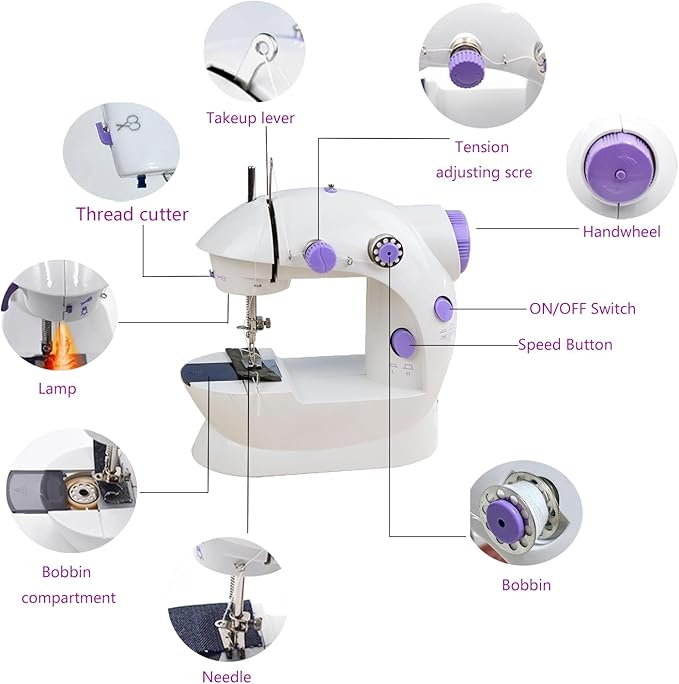 Sewing Machine for Beginners with Extension Table, Mini Sewing Machine with 2-Speed 2-Thread Stitches, Foot Pedal, LED Light, DIY Home Sewing Kit Beginners