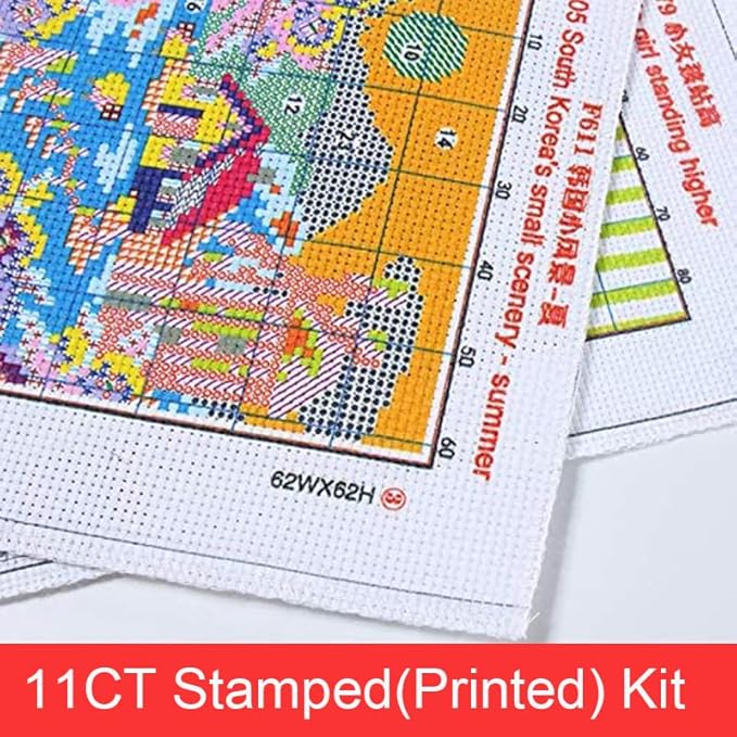 Stitchmelody Stamped Cross Stitch Kits for Adults,11CT Printed Pattern Embroidery Kit,DMC Threads Needlepoint Kits DIY Needlework Set-Four Knitting Chicken 20.5''X13.8''