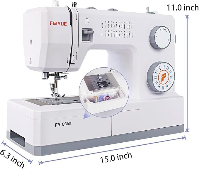 FEIYUE FYe350 Sewing Machine, Energy Saving Servo Motor, Heavy Duty & Portable, 23 Built-in Stitches, Multiple Needle Positions, 6 Bobbins & 5 Included Sewing Feet