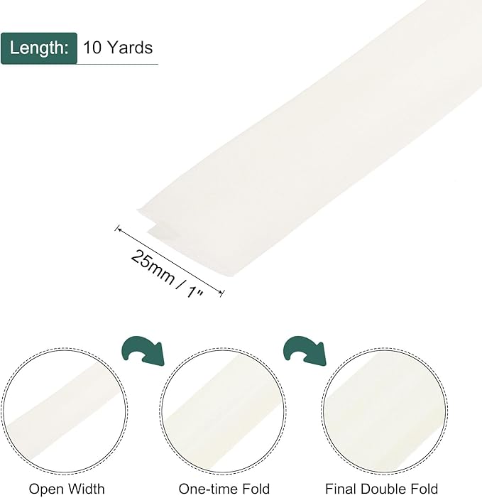 MECCANIXITY 1 Inch Double Fold Bias Tape Polyester Continuous Bulk Bias Tape for Sewing,Seaming Quilting Hemming Binding Crafts (Beige White 10 Yards)