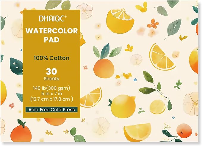 Watercolor Paper Pad, 30 Sheets, 5x7”, 100% Cotton Paper, Glue Bound, 140LB/300GSM Cold Pressed Water Color Paper for Watercolor Drawing, Mixed Media, Art Journaling (5x7 Inch)
