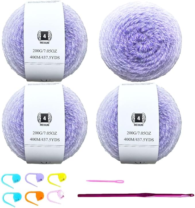 MSD&FT Ombre Yarn, 80% Acrylic 20% Nylon Blend, Pink Gradient, 4-Pack (Dahlia Purple)