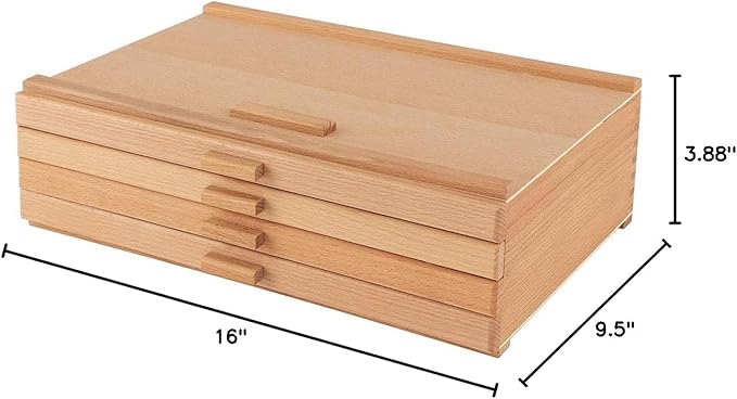 Cezanne Creative Mark Pastel Storage Box, 4-Drawer Wooden Art & Craft Supplies Organizer, Birch Wood, Brown