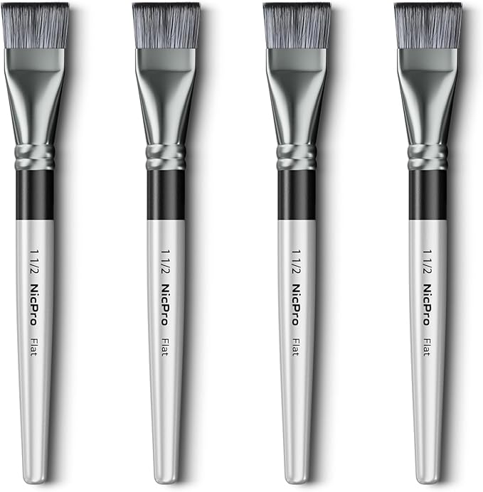 Nicpro 4pcs 1 1/2 Inch Flat Paint Brushes for Acrylic Painting, Large Paint Brushes for Acrylic Watercolor Oil, Artist Big Paint Brush for Canvas Painting, Base Coating, Crafts, Face, Body Art, Adults