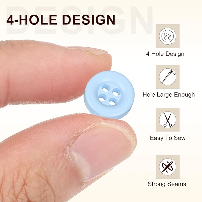 HARFINGTON 50pcs Sewing Button 11mm (15/32 Inch) 4 Holes Resin Thickened Round Crafting Replacement Buttons for Clothing DIY Crafts Decoration, Light Blue
