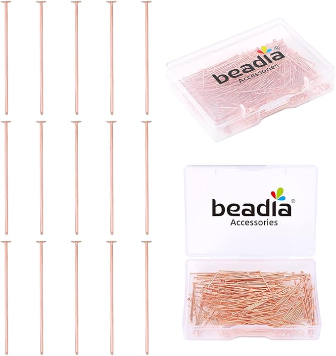 Rose Gold Plated Flat Head Pins Non Tarnish 30mm 200pcs for Jewelry Making Findings