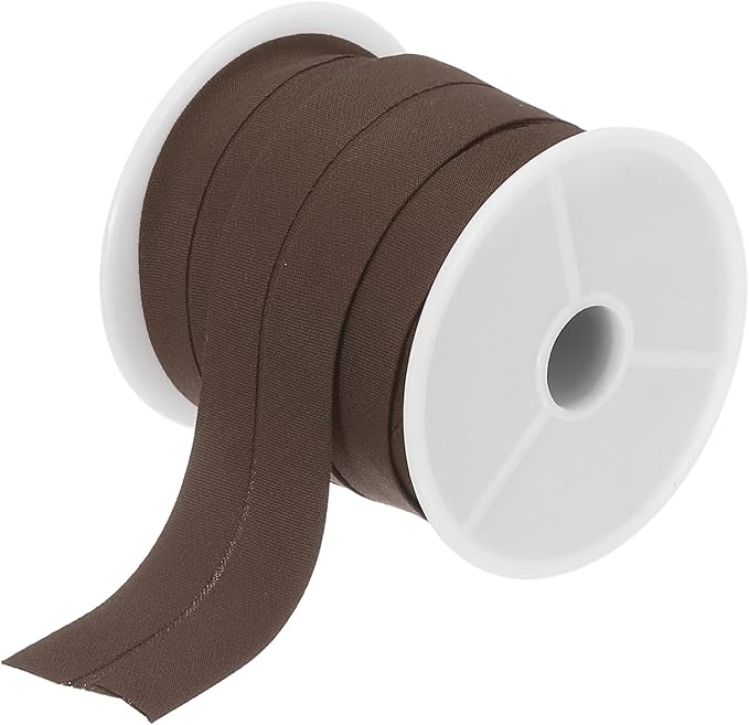 MECCANIXITY 1 Inch Single Fold Bias Tape Cotton Continuous Bulk Bias Tape for Sewing,Seaming Quilting Hemming Binding Crafts (Brown 10 Yards)