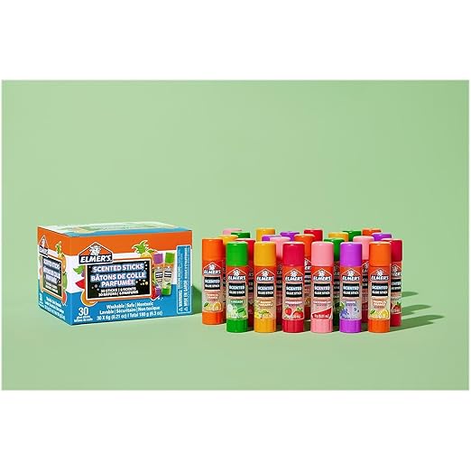 Elmer's Scented Glue Sticks, Washable, Clear, Assorted Scents, 6 Grams, 30 Count - Kids Activity, Birthday Fun, Stocking Stuffer, Vision Board, #1 Teacher Brand