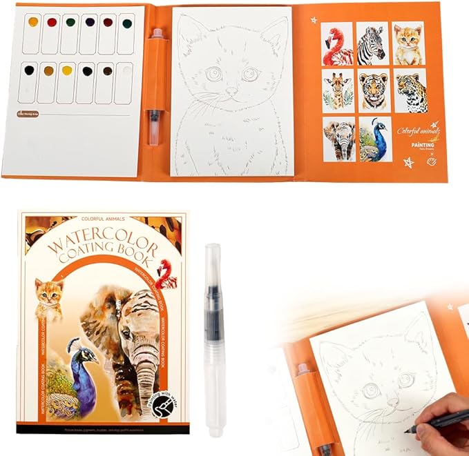 Creative Stress Relief Kit, 3-Fold Watercolor Painting Pad with Coloring Pages, Relaxation Art Set for Beginners and Hobby Artists, Portable Aquarelle Painting Book (A Set)