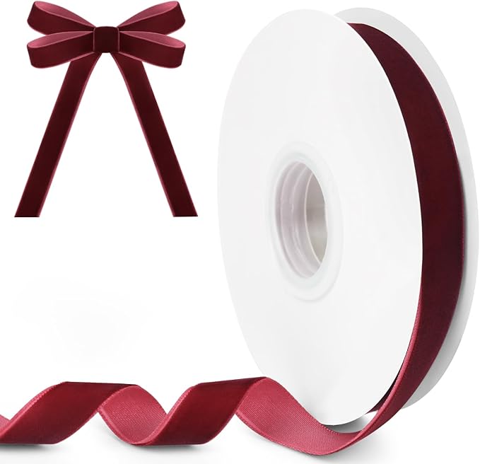 Wine Red Velvet Ribbon, 5/8 inch 10 Yards Vintage Velvet Ribbons Perfect for Christmas Tree Ornaments, Gift Wrapping, Wedding Decoration, Bows, Sewing, Crafts, Wreath and More