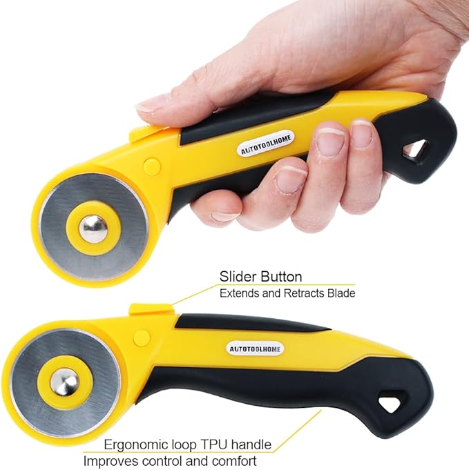 AUTOTOOLHOME 45mm Rotary Cutter Automatic Fabric Cutter 5pcs Titanium Replacement Blades 5pcs Pinking Rotary Blades with Safety Lock for Quilting, Sewing, Crafts