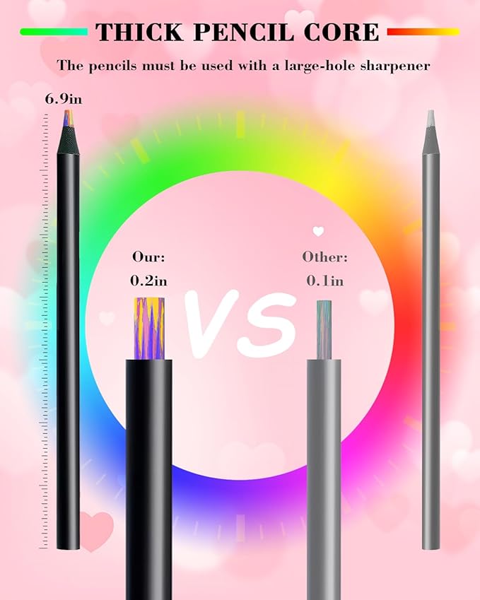 Valentines Day Gifts for Kids Classroom School, 12 Rainbow Colored Pencils School Art Supplies, Fun Drawing Pencils Stuff for Teen Girls Boys Valentine Gifts Birthday Gift Party Favors