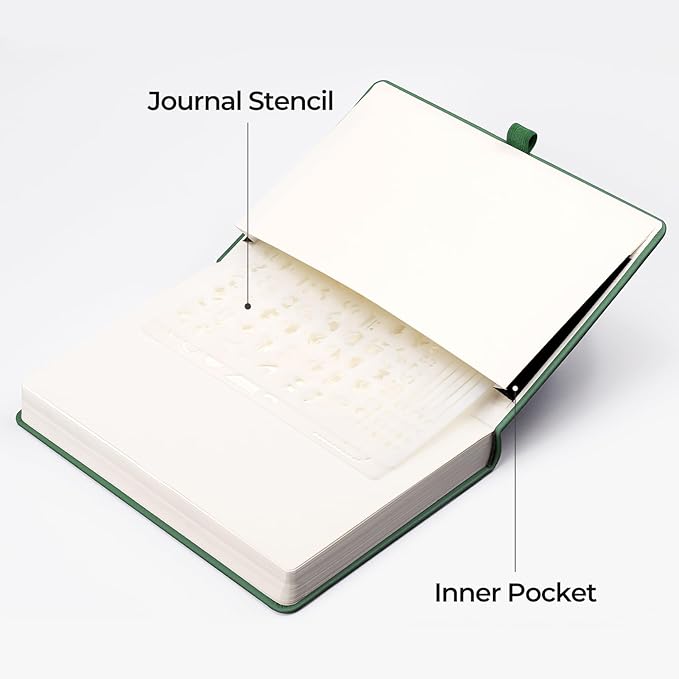 EMSHOI Dot Grid Journal Bullet Notebook - 320 Pages, 100gsm Thick Paper, A5 Hardcover Leather Dotted Journal Notebook for Writing, Sketching, Planning & Creative Projects (5.75"x8.38", Dark Green)