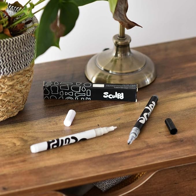 Sculpd Acrylic Paint Pens Set, Premium Fine Tips for Painting Pottery, Wood, Cardboard, Paper, Glass & Most Other Surfaces, Black and White Fine Tip Paint Pens for Arts & Crafts