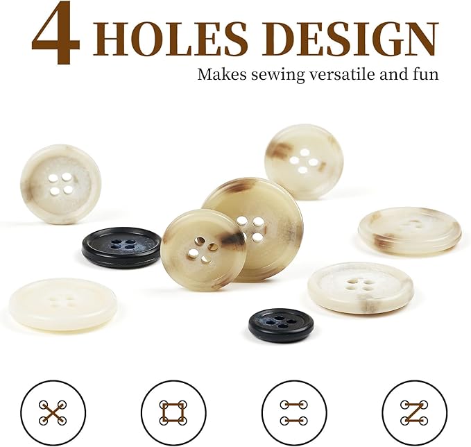 105Pcs Mixed Sewing Buttons,5 Color 4-Hole Craft Buttons,3 Size (15mm, 20mm, 25mm) Sewing Buttons for Clothes, Suitable for for DIY Crafts, Coats, Shirts, Pants, Shorts（Color3）