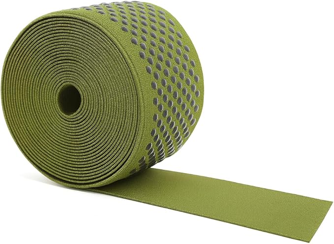 Mandala Crafts 2 Inch Elastic Silicone Gripper Tape for Clothing - 5 Yds Dotted Non Slip Elastic Band for Sewing - Olive Green Silicone Flat Fabric Stretchy Ribbon Straps
