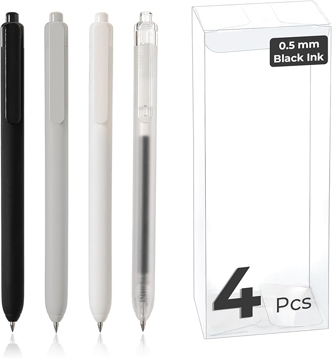 Y YOMA 4 Pcs Fine Point 0.5mm Gel Pen Black Ink Retractable Ballpoint Pen Smooth Writing Quick Dry Gel Pens Cute Aesthetic Pen Pastel Refillable Pen for School Home Office Supplies, Ash Grey