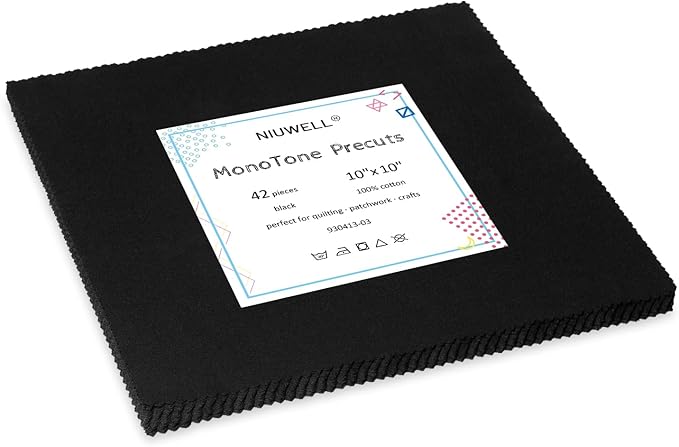 42 Pieces 10″ Pre-Cut Black Cotton Fabric Squares
