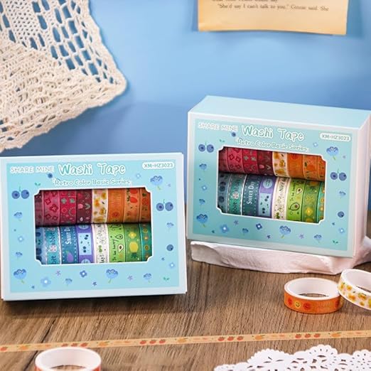 Washi Tape Set, 20 Rolls of Colorful Washi Tape, Decorative Tape for Arts and Crafts, Scrapbooking Supplies Patten Washi Tape Red Orange Blue Green. (Floral & Fruits)