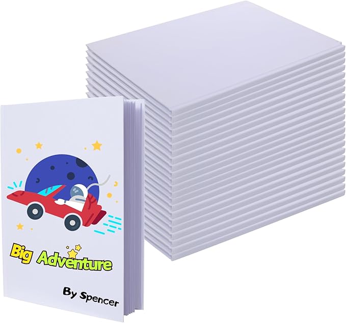 24 Count Blank Hardcover Books for Kids to Write Stories 7x10 inch Hardcover Blank Sketchbooks Journal -Unlined Page Make Your Own Book for DIY, Classroom Christmas Gift (18 Sheets / 36 Pages, White)