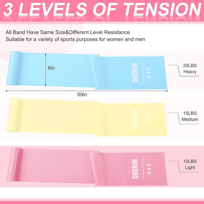 DEEKIN 10 Pcs Resistance Bands Professional Exercise Elastic Bands Latex-Free Yoga Starter Set for Pilates, Physical Therapy, Strength Training, Yoga, Working Out for Women Home Gym
