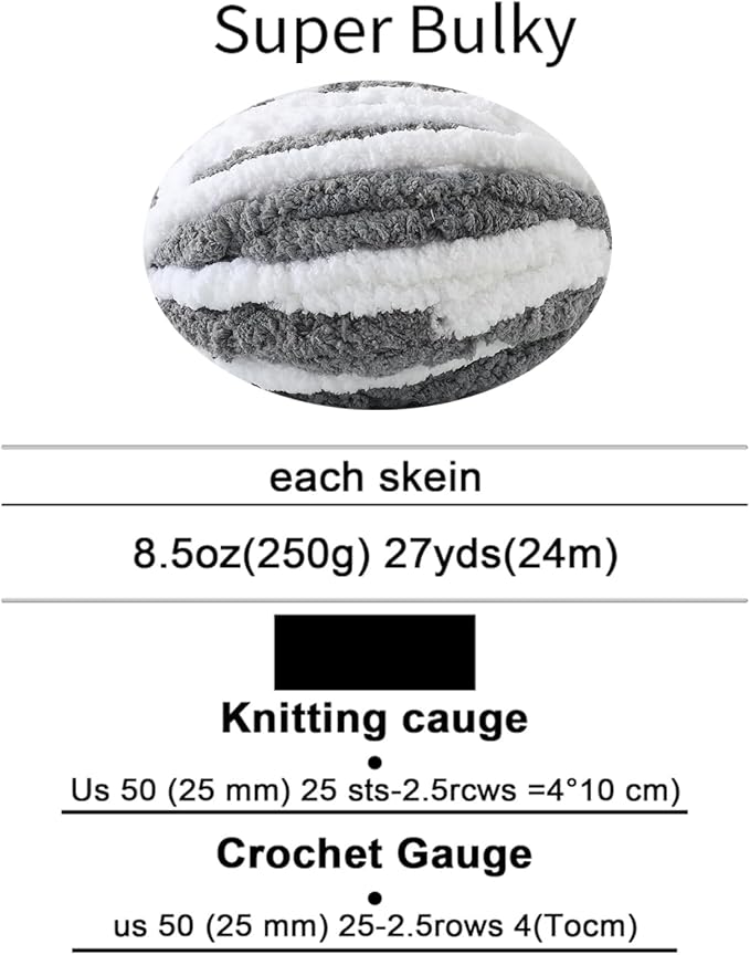 Chunky Yarn for Hand Knitting, No7 Thick Yarn, 250Grams 32Yards, Pack of 4, Perfect for Knitters and Crafters (Grayish White)