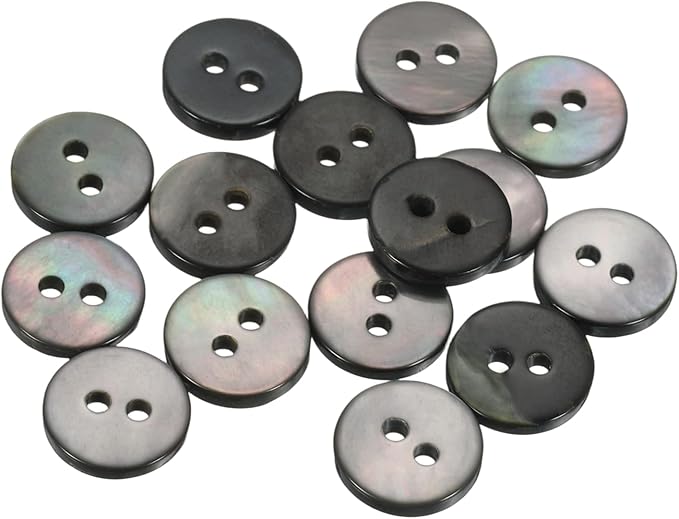 uxcell 15Pcs Natural Shell Button, 2 Hole 10mm Flat Mother of Pearl Buttons for Shirt Coats Suits Jacket Jeans Skirts DIY Sewing Crafts, Black/Silver