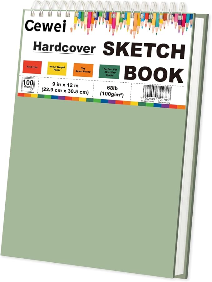 Cewei 9x12 Drawing Paper Pad, 100 Sheets Spiral Bound Sketchbook, 68lb/100gsm White Drawing Paper for Kids Ages 4-8, Art Supplies for Kids 9-12 & Christmas Gifts for Grandkids.