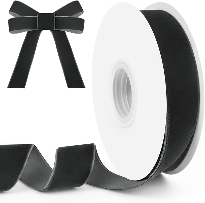 Black Velvet Ribbon, 1 inch 10 Yards Vintage Velvet Ribbons Perfect for Christmas Tree Ornaments, Gift Wrapping, Wedding Decoration, Bows, Sewing, Crafts, Wreath and More