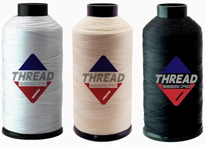 Sissewpro Tex70 Bonded Nylon Thread 69 Upholstery Thread Heavy Duty Threads for Sewing Machine Strong Black Threads for Leather, Beading, Hair Weaving, Denim, Canvas, 4oz 1500yds（3, BK&WH&BGE）