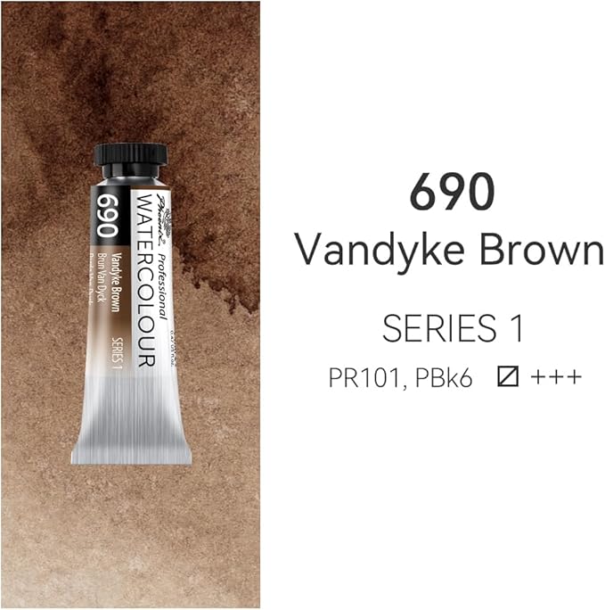 PHOENIX Professional Watercolor Paint Single Tube - 0.47 Fl Oz / 14ml - Vandyke Brown