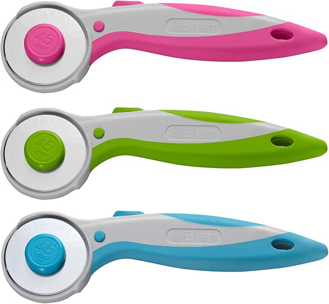 Elan 45mm Rotary Cutter for Fabric Blue, Ergonomic Rotary Fabric Cutter Wheel with Built-in Blade Safety Lock, Cutting Wheels for Sewing and Quilting