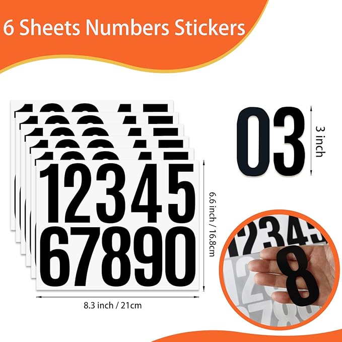 6 Sheets 3 Inch Mailbox Numbers Stickers Vinyl Decals,Self Adhesive Number Waterproof House Address Numbers for Outside Mailbox,Signs,Window,DIY Crafts Making,Door,Car,Home,Business(Black)
