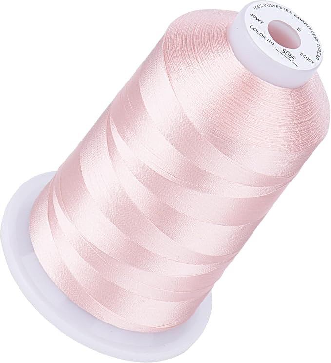 Simthread 5500Yds Embroidery Thread, 5000M High-Yardage 40WT 100% Polyester Thread – 170+ Vivid Colors, High-Speed Rated – Compatible with Brother, Singer, Janome & More - Light Peach Pink S086