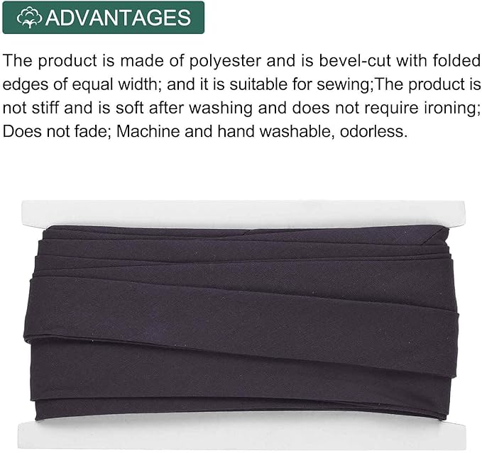 MECCANIXITY 1 Inch Double Fold Bias Tape Continuous Bulk Cotton Bias Tape for Sewing Seaming Quilting Hemming Binding Crafts (Gray Black 12 Yards)