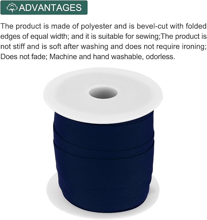 MECCANIXITY 1 Inch Single Fold Bias Tape Cotton Continuous Bulk Bias Tape for Sewing,Seaming Quilting Hemming Binding Crafts (Navy Blue 25 Yards)