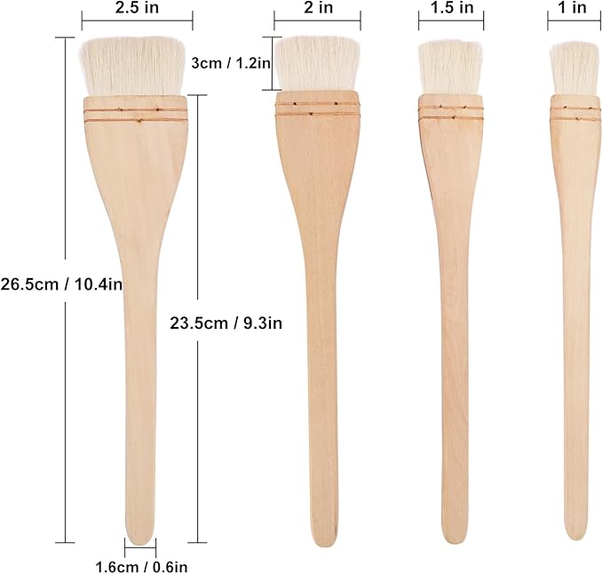 12 Pack Hake Brush, 1in / 1.5 in / 2in / 2.5in Flat Hake Brushes Set, Crafted with Premium Goat Hair Bristles, Ideal for Watercolor, Wash, Ceramic and Pottery Painting