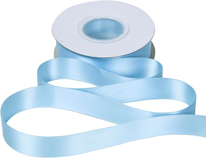 YAMA Light Blue Double Faced Satin Ribbon, 1 Inch 25 Yards, Great for Crafts Bows Flower Bouquet Wedding Home Decor Gift Wrapping