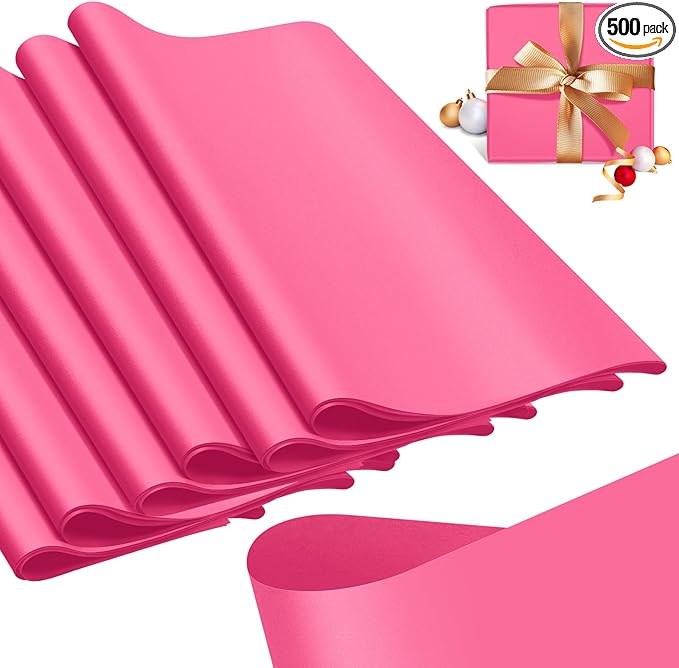 Qilery 500 Sheets Valentine's Day Hot Pink Tissue Paper Bulk 15 x 20 Inch Acid Free Flower Wrapping Packaging Paper Sheets for Valentine's Day Gift Craft, Birthday, Party Decor, Wedding, Baby Shower