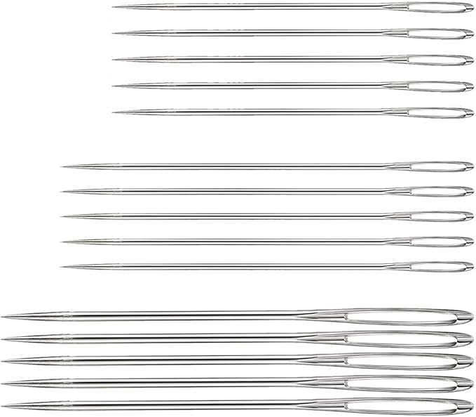 Hekisn Large Eye Sewing Needles, Sewing Needles, Stainless Steel Embroidery Thread Needle, Handmade Yarn Knitting Needles Leather Needle (15 Pieces)