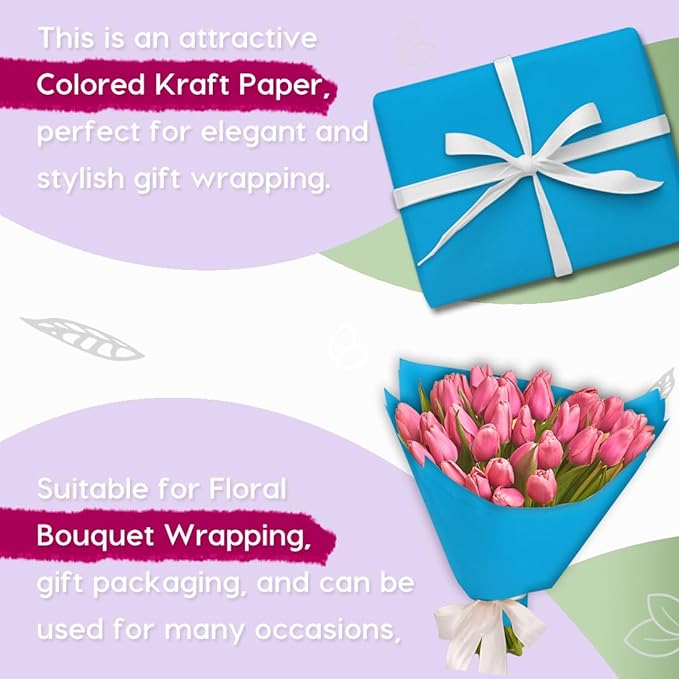 PerkHomy 48" x 2,400" (200') Lake Blue Kraft Paper Roll for Craft Bulletin Board Paper Art Table Covering Crafting Gift Wrapping Bouquet Packing Parcel 80GSM 55LB (Lake Blue, 48" x 200')