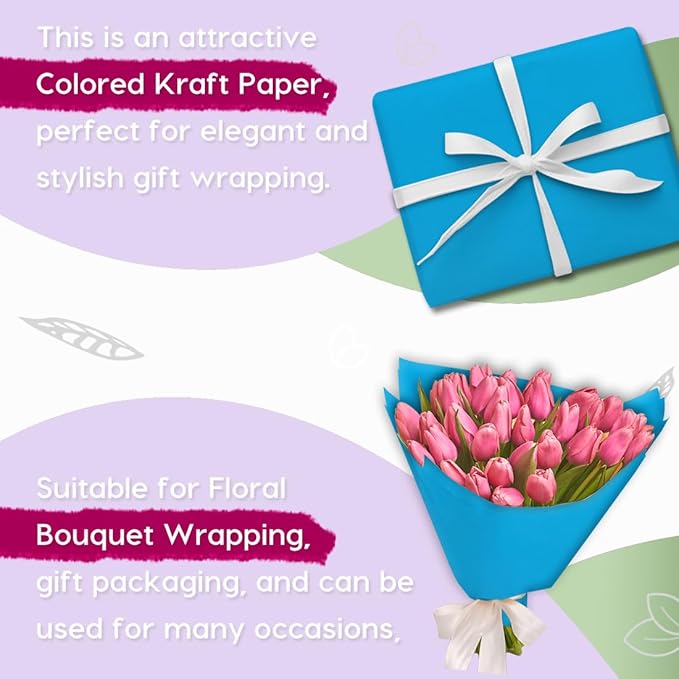 PerkHomy 36" x 2,400" (200') Lake Blue Kraft Paper Roll for Craft Bulletin Board Paper Art Table Covering Crafting Gift Wrapping Bouquet Packing Parcel 80GSM 55LB (Lake Blue, 36" x 200')