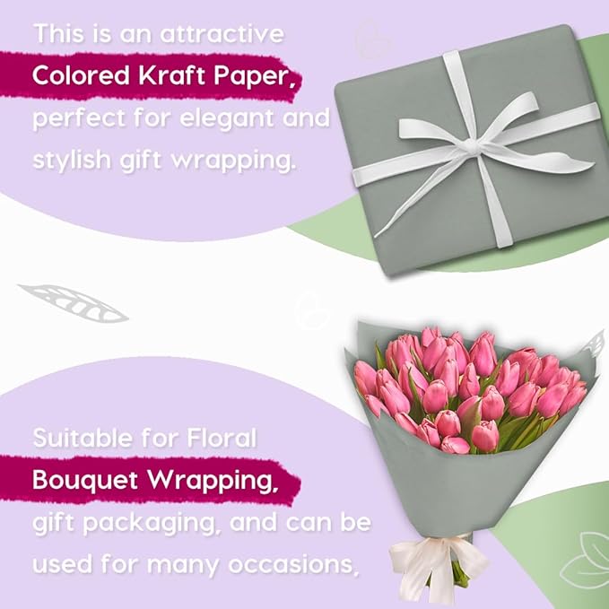 PerkHomy 24" x 2,400" (200') Light Grey Kraft Paper Roll for Craft Bulletin Board Paper Art Table Covering Crafting Gift Wrapping Bouquet Packing Parcel 80GSM 55LB (Light Grey, 24" x 200')