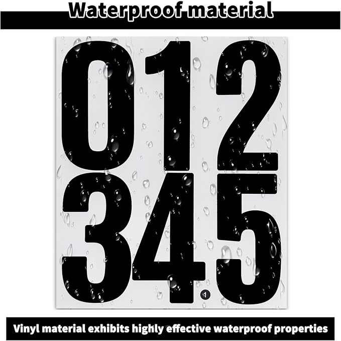 12 Sheets Large Capital Number Stickers,Waterproof & Self Adhesive Alphabet Sticker for Mailbox, Garden, Vehicles，Classroom - Black