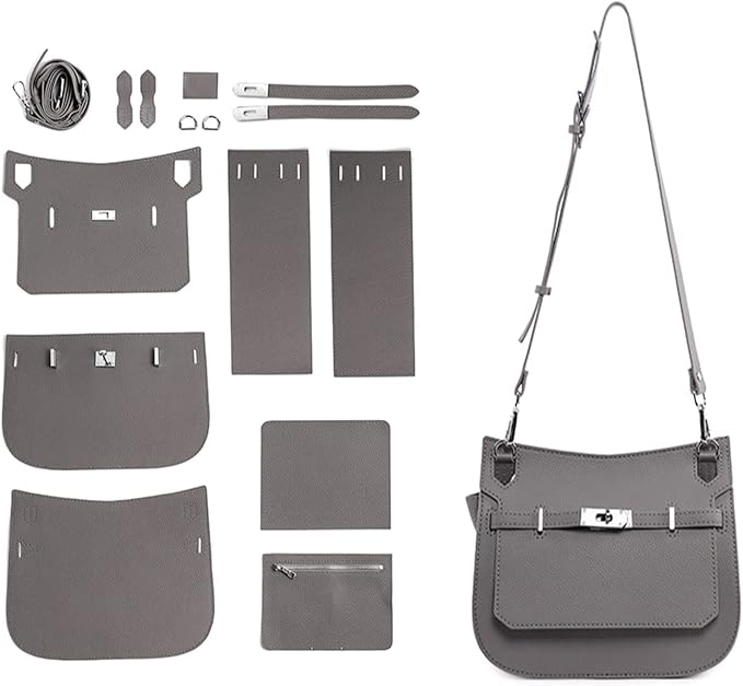 POPSEWING Designer Crossbody Bag DIY Kit for Girls - Leather Working & Sewing Kit for Shoulder Bag, Personalized Gifts (Grey)