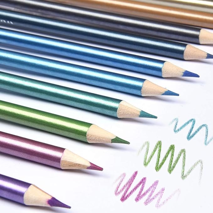 Mifuner 10Pcs Metallic Colored Pencils Set, Oil Based Drawing Pencils, Pre-sharpened Wooden Professional Sketch Pencil Art Supplies for Adults, Coloring Books, No Duplicates