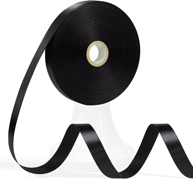 60 Yards Black Ribbon 1/2 Inch, Solid Satin Ribbon for Gift Wrapping, Crafts, Flower Bouquet, Wedding, Baby Shower, Festival, Christmas, Halloween